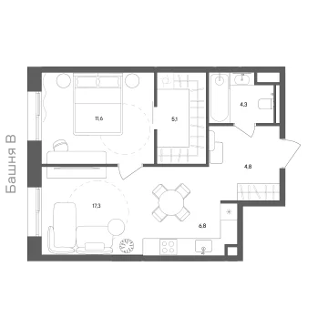 Планировка 2-комнатной квартиры 49.9 м² в ЖК "СТОУН Сокольники"