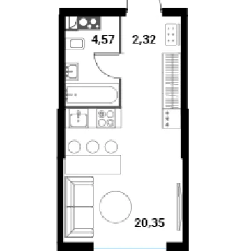 Планировка Студи-комнатной квартиры 27.59 м² в ЖК Инноватор
