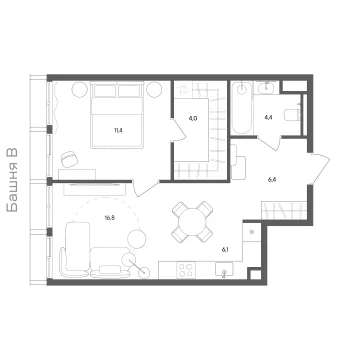 Планировка 2-комнатной квартиры 49.1 м² в ЖК "СТОУН Сокольники"