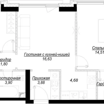 Планировка 2-комнатной квартиры 64.7 м² в ЖК Hide (Хайд)