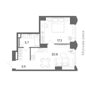 Планировка 1-комнатной квартиры 49.6 м² в ЖК СТОУН Блик