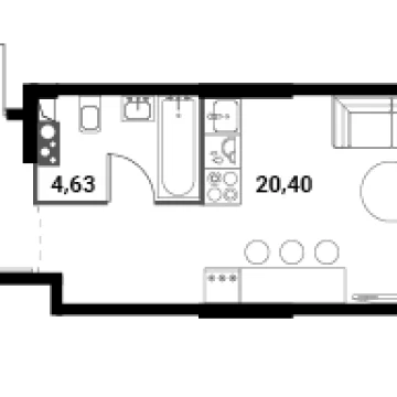 Планировка Студи-комнатной квартиры 29.58 м² в ЖК Инноватор