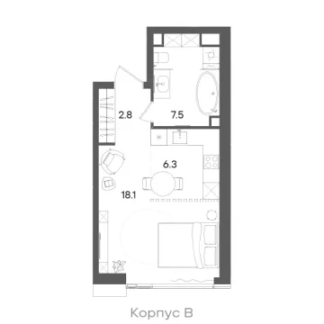 Планировка 1-комнатной квартиры 35.1 м² в ЖК «СТОУН Грэйн»