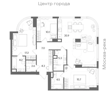 Планировка 4-комнатной квартиры 106.8 м² в ЖК СТОУН Блик