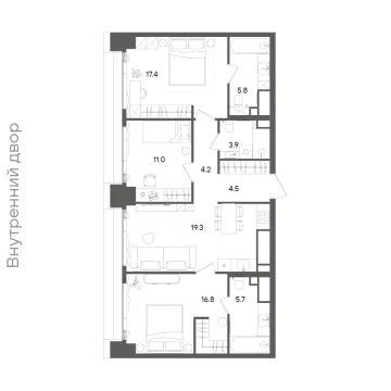 Планировка 3-комнатной квартиры 88.6 м² в ЖК «СТОУН Грэйн»
