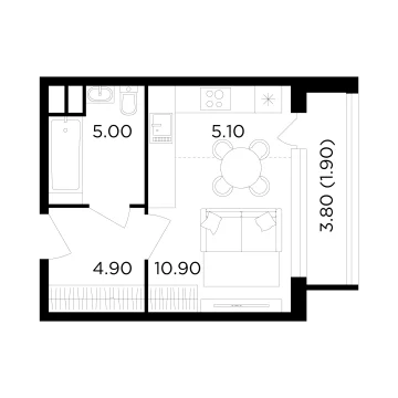 Планировка студии 27.8 м² в ЖК Филатов Луг