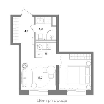 Планировка 1-комнатной квартиры 32.8 м² в ЖК "СТОУН Сокольники"