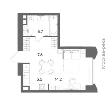 Планировка 1-комнатной квартиры 33 м² в ЖК СТОУН Блик