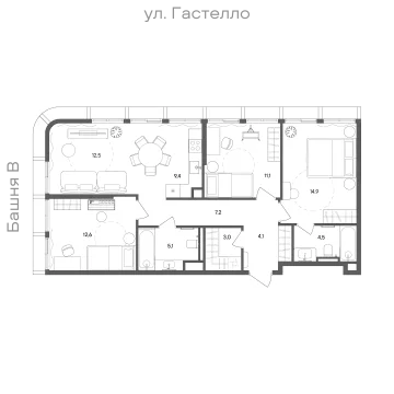 Планировка 3-комнатной квартиры 84.4 м² в ЖК "СТОУН Сокольники"