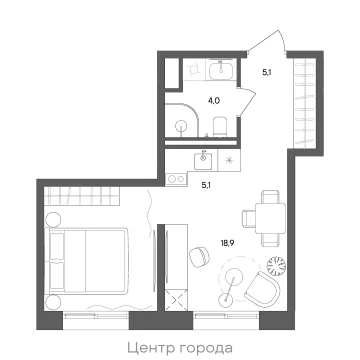 Планировка 1-комнатной квартиры 33.1 м² в ЖК "СТОУН Сокольники"