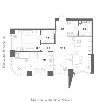 Планировка 2-комнатной квартиры 88.4 м² в ЖК СТОУН Блик