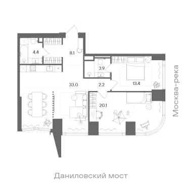 Планировка 2-комнатной квартиры 86.3 м² в ЖК СТОУН Блик